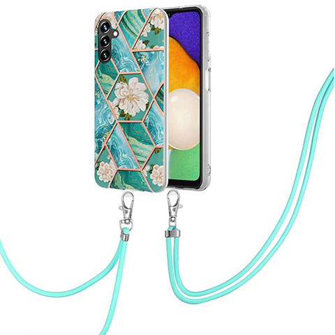 Coque Silicone Motif Fantaisie Souple Couleur Unie Etui Housse avec Laniere Strap Y02B pour Samsung Galaxy A04s Vert