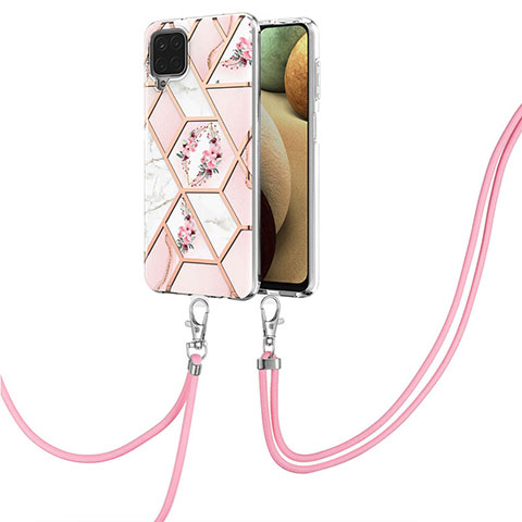 Coque Silicone Motif Fantaisie Souple Couleur Unie Etui Housse avec Laniere Strap Y02B pour Samsung Galaxy A12 Nacho Rose