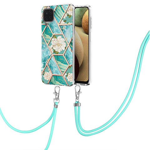 Coque Silicone Motif Fantaisie Souple Couleur Unie Etui Housse avec Laniere Strap Y02B pour Samsung Galaxy A12 Vert