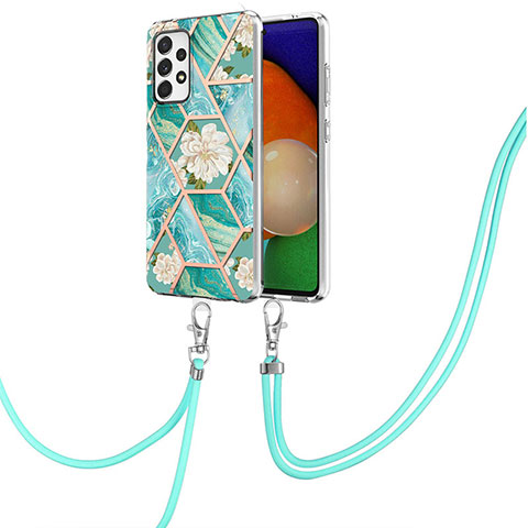 Coque Silicone Motif Fantaisie Souple Couleur Unie Etui Housse avec Laniere Strap Y02B pour Samsung Galaxy A13 4G Vert