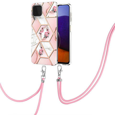 Coque Silicone Motif Fantaisie Souple Couleur Unie Etui Housse avec Laniere Strap Y02B pour Samsung Galaxy A22 4G Rose