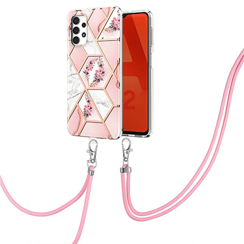 Coque Silicone Motif Fantaisie Souple Couleur Unie Etui Housse avec Laniere Strap Y02B pour Samsung Galaxy A32 4G Rose