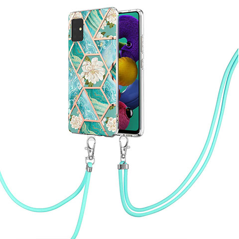 Coque Silicone Motif Fantaisie Souple Couleur Unie Etui Housse avec Laniere Strap Y02B pour Samsung Galaxy A51 4G Vert