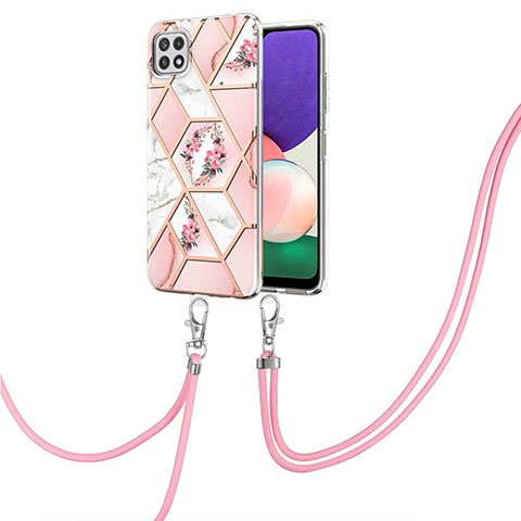 Coque Silicone Motif Fantaisie Souple Couleur Unie Etui Housse avec Laniere Strap Y02B pour Samsung Galaxy F42 5G Rose