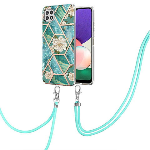 Coque Silicone Motif Fantaisie Souple Couleur Unie Etui Housse avec Laniere Strap Y02B pour Samsung Galaxy F42 5G Vert