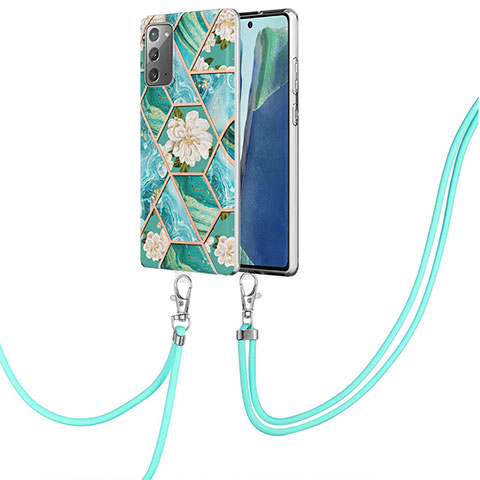 Coque Silicone Motif Fantaisie Souple Couleur Unie Etui Housse avec Laniere Strap Y02B pour Samsung Galaxy Note 20 5G Vert