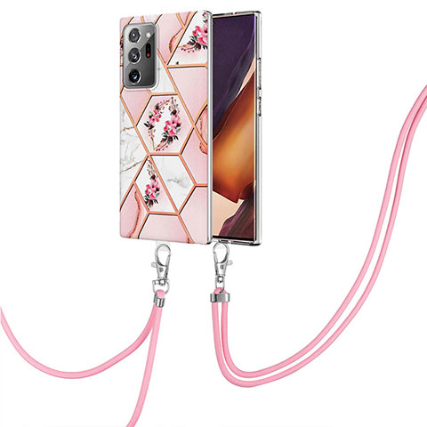 Coque Silicone Motif Fantaisie Souple Couleur Unie Etui Housse avec Laniere Strap Y02B pour Samsung Galaxy Note 20 Ultra 5G Rose