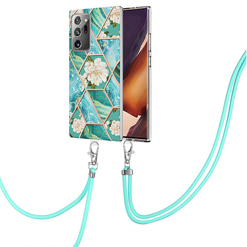 Coque Silicone Motif Fantaisie Souple Couleur Unie Etui Housse avec Laniere Strap Y02B pour Samsung Galaxy Note 20 Ultra 5G Vert