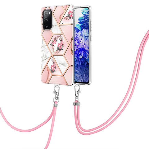 Coque Silicone Motif Fantaisie Souple Couleur Unie Etui Housse avec Laniere Strap Y02B pour Samsung Galaxy S20 FE 4G Rose