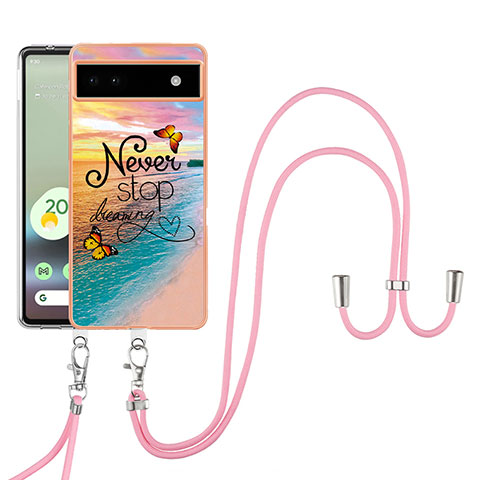 Coque Silicone Motif Fantaisie Souple Couleur Unie Etui Housse avec Laniere Strap Y03B pour Google Pixel 6a 5G Mixte