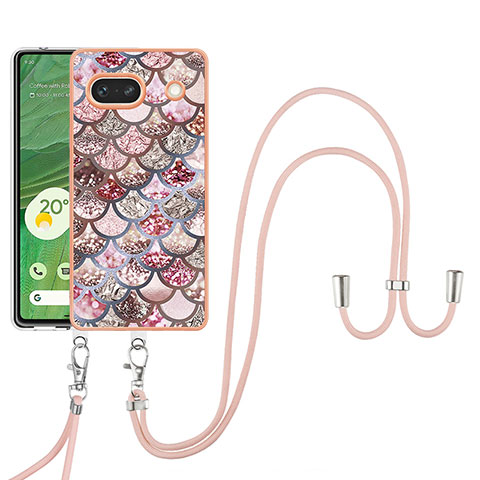 Coque Silicone Motif Fantaisie Souple Couleur Unie Etui Housse avec Laniere Strap Y03B pour Google Pixel 7a 5G Marron