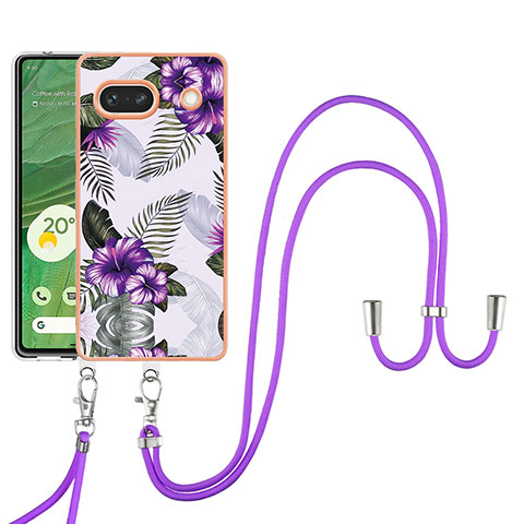 Coque Silicone Motif Fantaisie Souple Couleur Unie Etui Housse avec Laniere Strap Y03B pour Google Pixel 7a 5G Violet