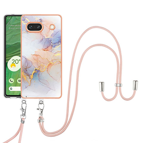 Coque Silicone Motif Fantaisie Souple Couleur Unie Etui Housse avec Laniere Strap Y03B pour Google Pixel 7a 5G Violet Clair