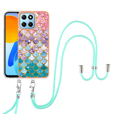 Coque Silicone Motif Fantaisie Souple Couleur Unie Etui Housse avec Laniere Strap Y03B pour Huawei Honor 70 Lite 5G Colorful