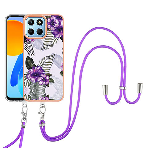 Coque Silicone Motif Fantaisie Souple Couleur Unie Etui Housse avec Laniere Strap Y03B pour Huawei Honor X6S Violet