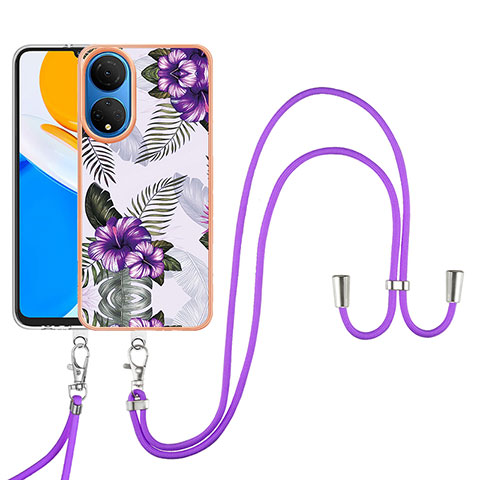 Coque Silicone Motif Fantaisie Souple Couleur Unie Etui Housse avec Laniere Strap Y03B pour Huawei Honor X7 Violet