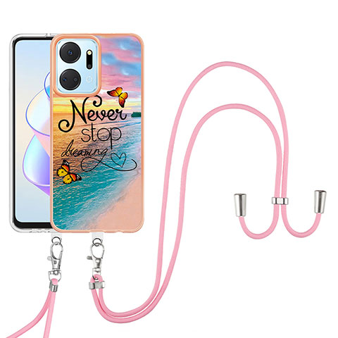 Coque Silicone Motif Fantaisie Souple Couleur Unie Etui Housse avec Laniere Strap Y03B pour Huawei Honor X7a Mixte