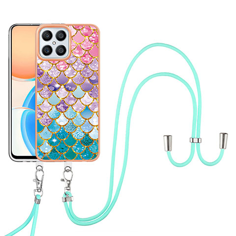 Coque Silicone Motif Fantaisie Souple Couleur Unie Etui Housse avec Laniere Strap Y03B pour Huawei Honor X8 4G Colorful