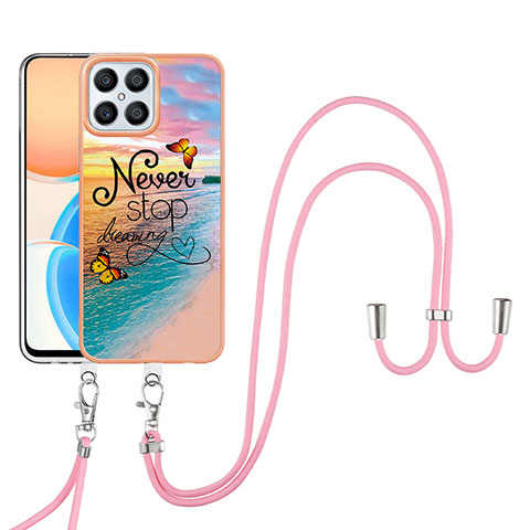 Coque Silicone Motif Fantaisie Souple Couleur Unie Etui Housse avec Laniere Strap Y03B pour Huawei Honor X8 4G Mixte