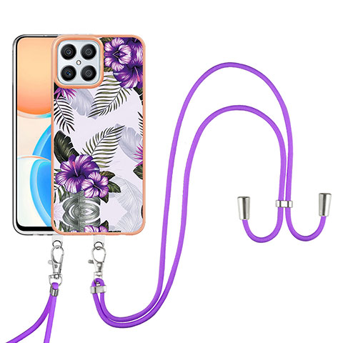 Coque Silicone Motif Fantaisie Souple Couleur Unie Etui Housse avec Laniere Strap Y03B pour Huawei Honor X8 4G Violet