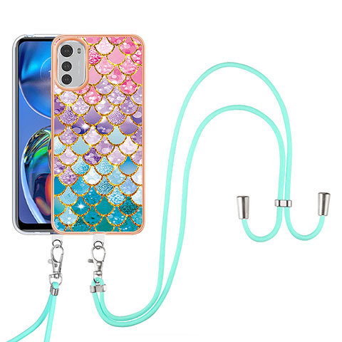 Coque Silicone Motif Fantaisie Souple Couleur Unie Etui Housse avec Laniere Strap Y03B pour Motorola Moto E32s Colorful