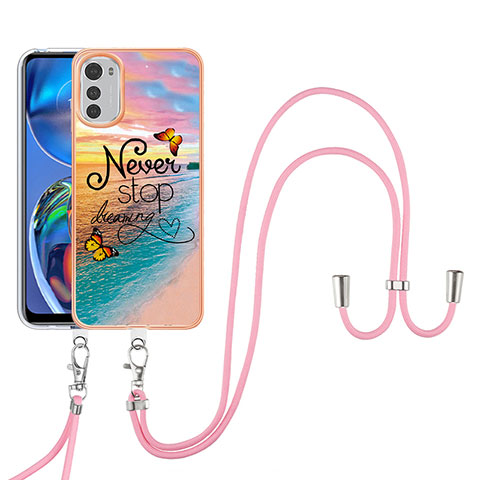 Coque Silicone Motif Fantaisie Souple Couleur Unie Etui Housse avec Laniere Strap Y03B pour Motorola Moto E32s Mixte