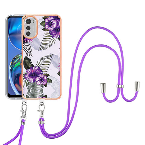 Coque Silicone Motif Fantaisie Souple Couleur Unie Etui Housse avec Laniere Strap Y03B pour Motorola Moto E32s Violet