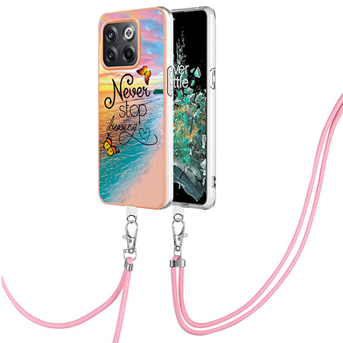 Coque Silicone Motif Fantaisie Souple Couleur Unie Etui Housse avec Laniere Strap Y03B pour OnePlus 10T 5G Mixte