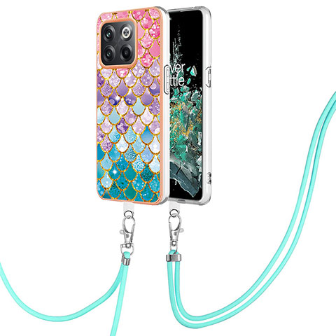 Coque Silicone Motif Fantaisie Souple Couleur Unie Etui Housse avec Laniere Strap Y03B pour OnePlus Ace Pro 5G Colorful