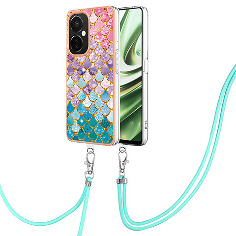 Coque Silicone Motif Fantaisie Souple Couleur Unie Etui Housse avec Laniere Strap Y03B pour OnePlus Nord CE 3 Lite 5G Colorful