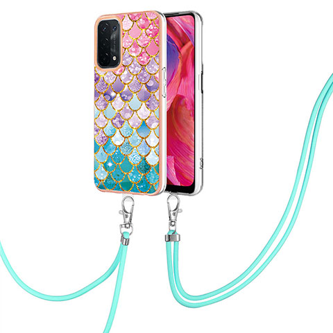 Coque Silicone Motif Fantaisie Souple Couleur Unie Etui Housse avec Laniere Strap Y03B pour OnePlus Nord N200 5G Colorful