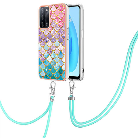 Coque Silicone Motif Fantaisie Souple Couleur Unie Etui Housse avec Laniere Strap Y03B pour Oppo A53s 5G Colorful