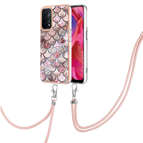 Coque Silicone Motif Fantaisie Souple Couleur Unie Etui Housse avec Laniere Strap Y03B pour Oppo A54 5G Marron