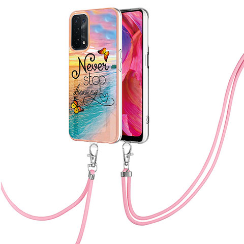 Coque Silicone Motif Fantaisie Souple Couleur Unie Etui Housse avec Laniere Strap Y03B pour Oppo A74 5G Mixte