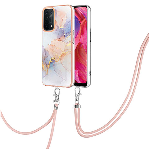 Coque Silicone Motif Fantaisie Souple Couleur Unie Etui Housse avec Laniere Strap Y03B pour Oppo A93 5G Violet Clair