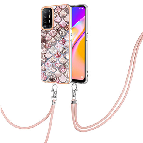 Coque Silicone Motif Fantaisie Souple Couleur Unie Etui Housse avec Laniere Strap Y03B pour Oppo A94 5G Marron