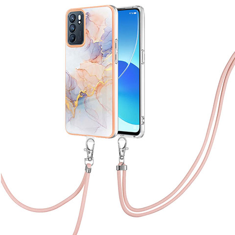 Coque Silicone Motif Fantaisie Souple Couleur Unie Etui Housse avec Laniere Strap Y03B pour Oppo Reno6 5G Violet Clair