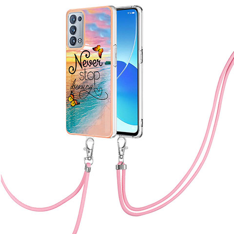 Coque Silicone Motif Fantaisie Souple Couleur Unie Etui Housse avec Laniere Strap Y03B pour Oppo Reno6 Pro 5G Mixte