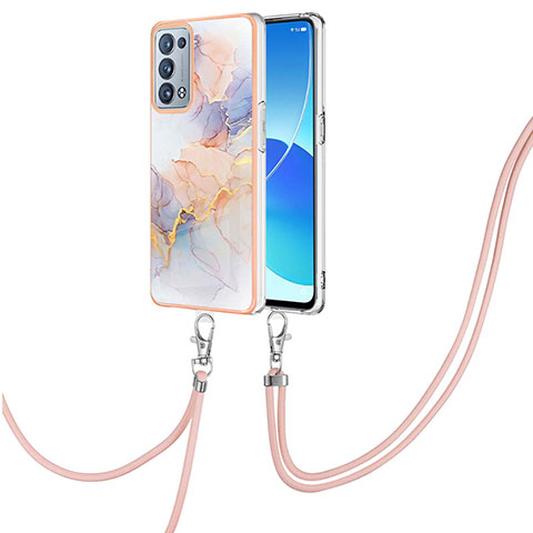 Coque Silicone Motif Fantaisie Souple Couleur Unie Etui Housse avec Laniere Strap Y03B pour Oppo Reno6 Pro+ Plus 5G Violet Clair