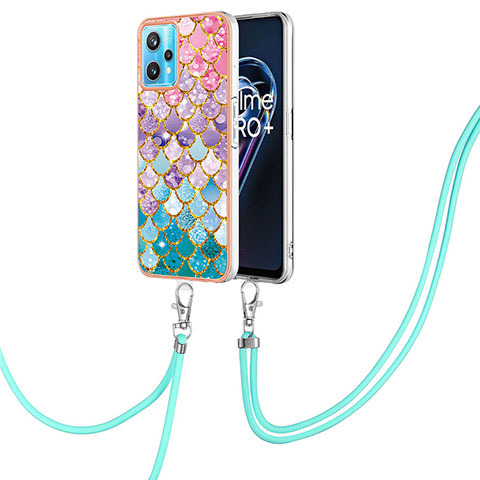 Coque Silicone Motif Fantaisie Souple Couleur Unie Etui Housse avec Laniere Strap Y03B pour Realme 9 4G Colorful