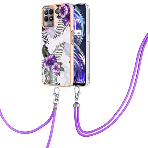 Coque Silicone Motif Fantaisie Souple Couleur Unie Etui Housse avec Laniere Strap Y03B pour Realme Narzo 50 4G Violet