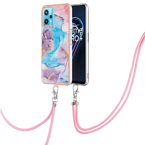 Coque Silicone Motif Fantaisie Souple Couleur Unie Etui Housse avec Laniere Strap Y03B pour Realme Narzo 50 Pro 5G Bleu