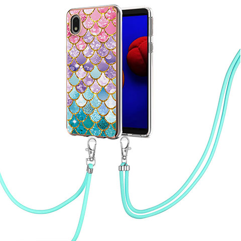 Coque Silicone Motif Fantaisie Souple Couleur Unie Etui Housse avec Laniere Strap Y03B pour Samsung Galaxy A01 Core Colorful