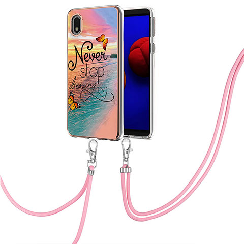 Coque Silicone Motif Fantaisie Souple Couleur Unie Etui Housse avec Laniere Strap Y03B pour Samsung Galaxy A01 Core Mixte