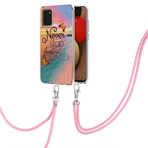 Coque Silicone Motif Fantaisie Souple Couleur Unie Etui Housse avec Laniere Strap Y03B pour Samsung Galaxy A02s Mixte