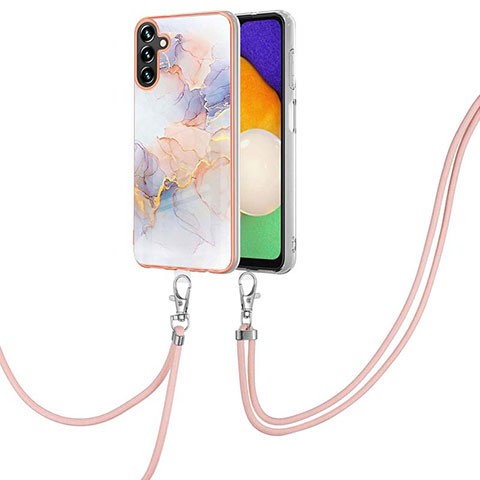 Coque Silicone Motif Fantaisie Souple Couleur Unie Etui Housse avec Laniere Strap Y03B pour Samsung Galaxy A04s Violet Clair