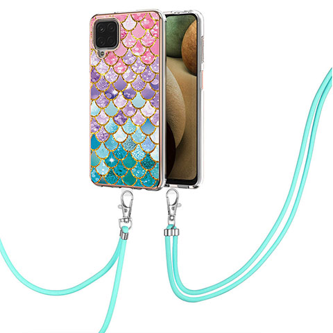 Coque Silicone Motif Fantaisie Souple Couleur Unie Etui Housse avec Laniere Strap Y03B pour Samsung Galaxy A12 5G Colorful