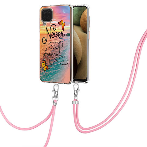 Coque Silicone Motif Fantaisie Souple Couleur Unie Etui Housse avec Laniere Strap Y03B pour Samsung Galaxy A12 Mixte