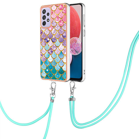 Coque Silicone Motif Fantaisie Souple Couleur Unie Etui Housse avec Laniere Strap Y03B pour Samsung Galaxy A13 4G Colorful