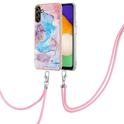 Coque Silicone Motif Fantaisie Souple Couleur Unie Etui Housse avec Laniere Strap Y03B pour Samsung Galaxy A13 5G Bleu